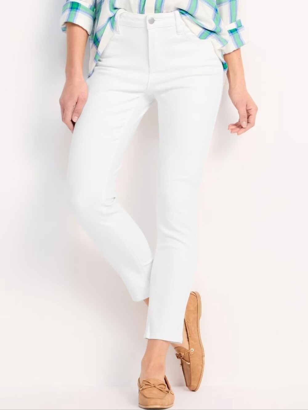 Indigo Six White Stretch Slim Ankle Jeans, Size 10